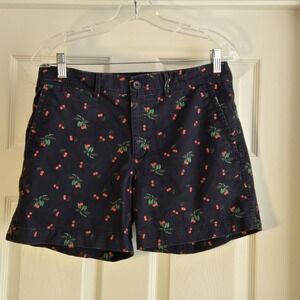 Banana Republic Womens Navy Blue Cherry Print Chino Shorts Size 4 Cotton‎ Blend